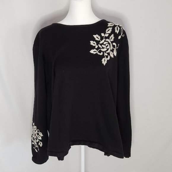Lane Bryant Embroidered Black Sweater, Size 22/24 - Picture 1 of 10
